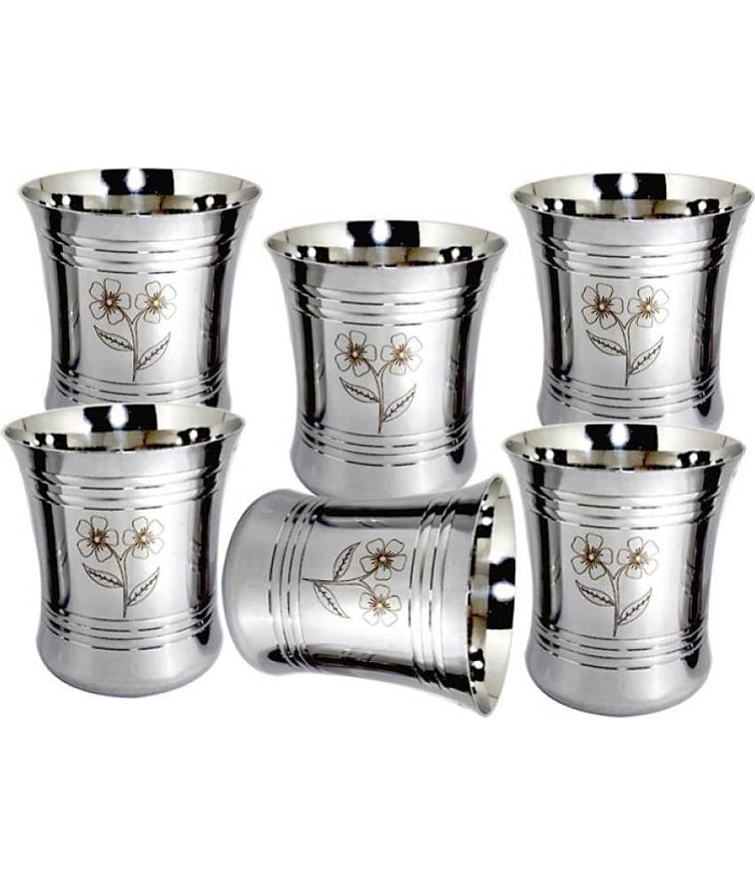 Bartan Hub Laser Printed Stainless Steel 400 ml Glasses, Set of 6