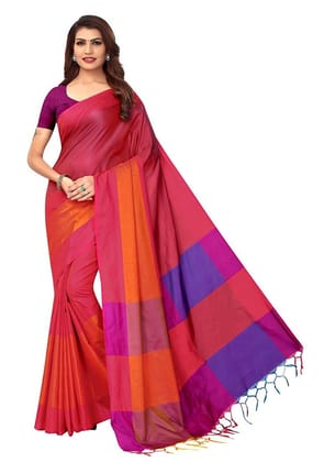 Generic Women's Cotton Silk Saree with Blouse (Red, 5 - 6 Mtrs)