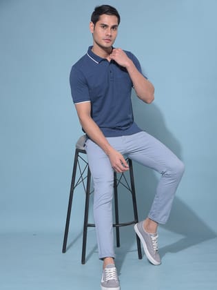 Blue Cotton T-Shirt-S / Blue