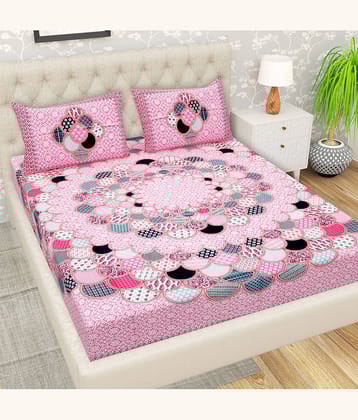 Cosito Cotton 1 Double Bedsheet with 2 Pillow Covers ( Pink )