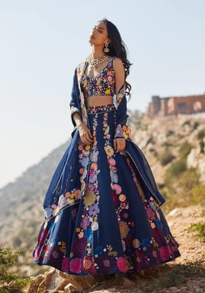 Multi color heavy japan satin with digital print work lehenga cholin for women's