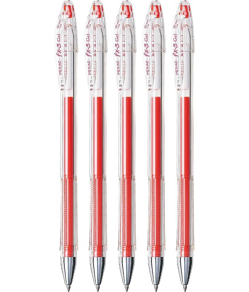 Penac FX-3 Gel Ball 0.7 mm Red ink Pen (Pack of 5)