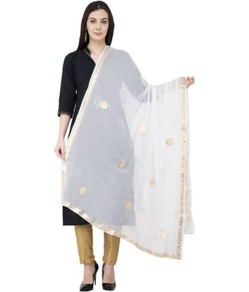 A R Silk White Chiffon Hand Embroidered Dupatta - Single
