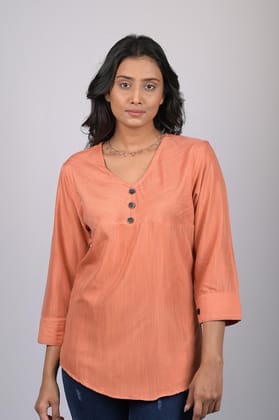 Light Orange western wear top for women stylish and trending tops daily wear Striped V-Neck Top (OTL-TPS1058)-Orange / S