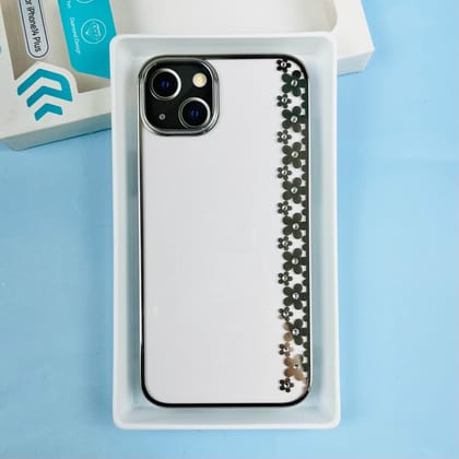 Premium Quality Flower Print with Diamond Design Transparent Back Case for Apple Iphone 14 / Iphone 14 plus-Iphone 14 Plus / Silver