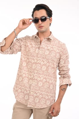 Peach Mirage Printed Cotton Shirt-M / peach