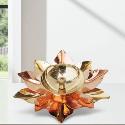 Brass & Copper Deepak, Oil Lamp  - Dual Metal Deepak for Puja Décor, Height : 1.5 Inch (ZMAS124 A)