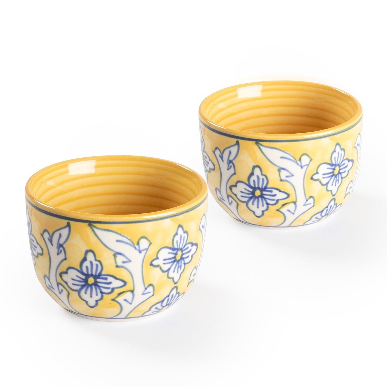 Handpainted Ceramic U Bowls 4x3 - Set of 2-4 Inches x 3 Inches / Yellow / White / Ceramic
