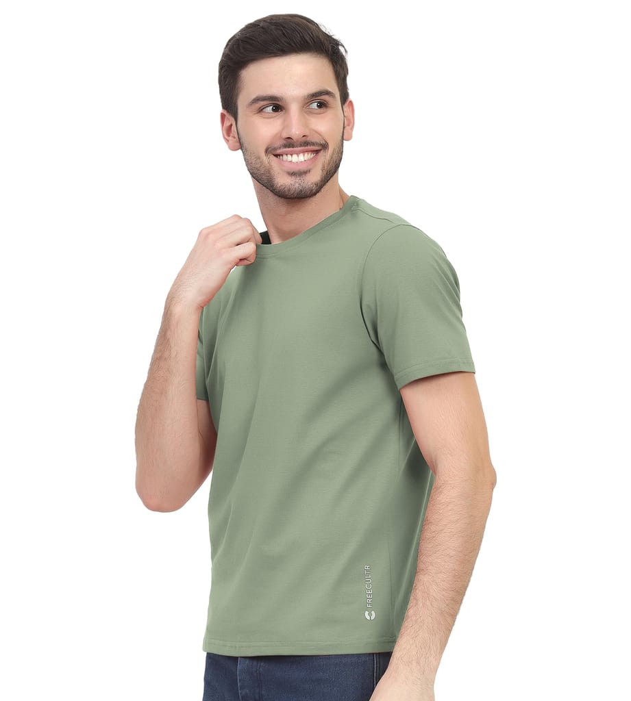 Freecultr Truly Classic Organic Men's Cotton T-Shirt | Solid Round Neck Half Sleeve | Plain Stylish t Shirts | Regular Fit | Casual T Shirt for Man Pack of 1-Moss Green