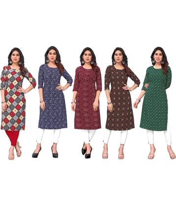 KETAKI FASHION Crepe Printed Straight Women's Kurti - Multicolor7 ( Pack of 5 )