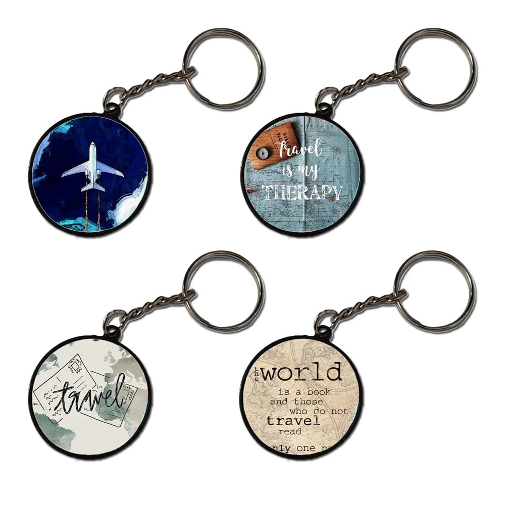 Travel - A Combo Of 4 Black Border Keychains-Circle