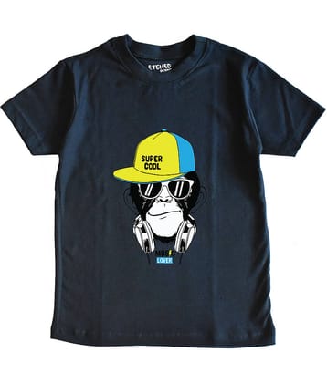 ETCHED DESIGN Pack of 1 Boys Cotton T-Shirt ( Navy Blue )