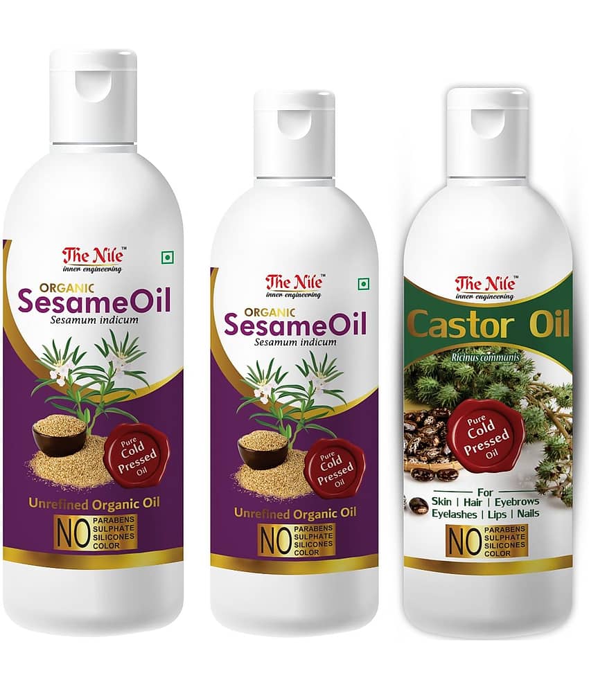 The Nile Sesame Oil 150 Ml + 100 Ml (250 ML) + Castor Oil 100 ML 350 mL Pack of 3