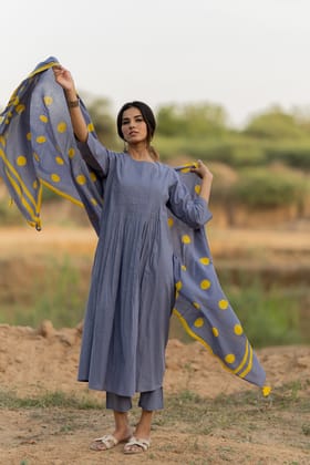 Iris Blue Kurta Set with Dupatta-M