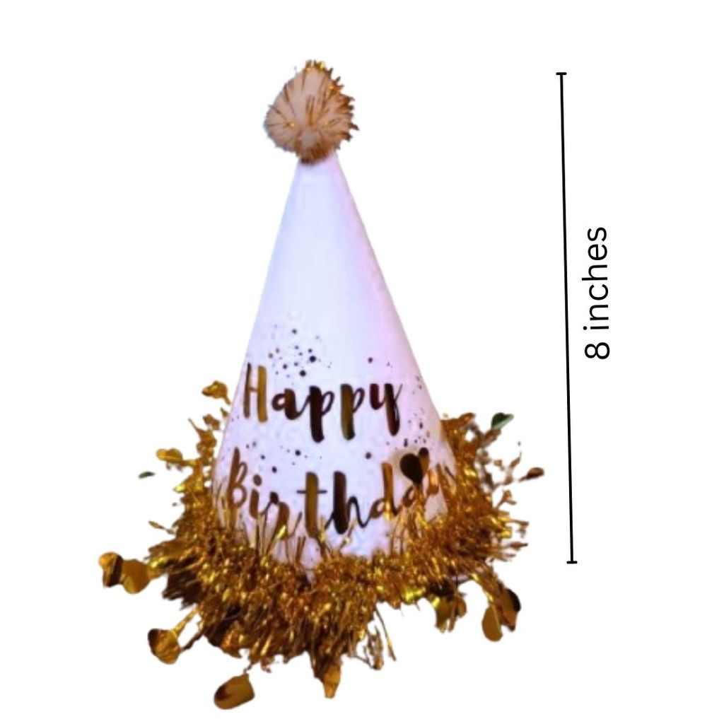 Happy Birthday Hat White & Gold