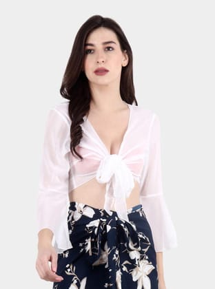 White Solid Sheer Shrug-L / White