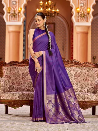 Purple Soft Silk Kanjivaram Zari Jacquard Work Designer Saree
