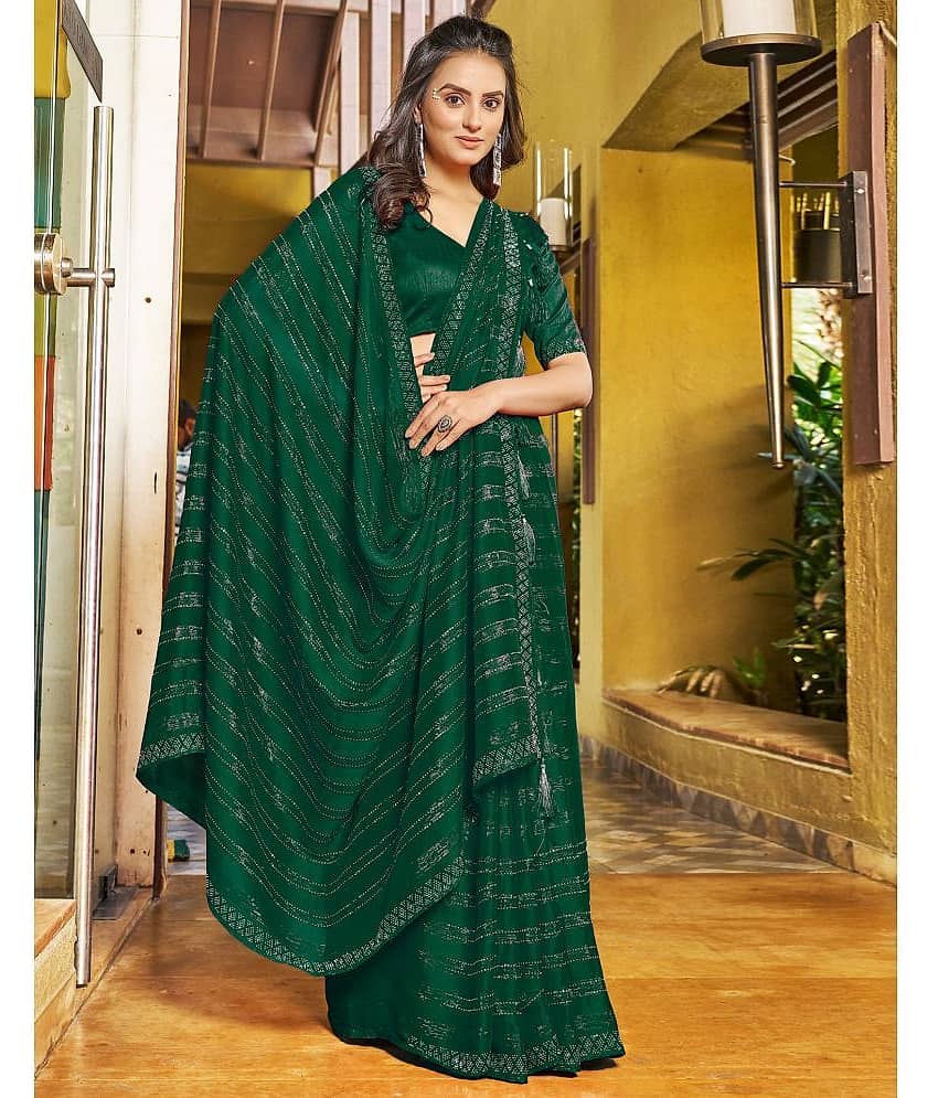Satrani Chiffon Embellished Saree With Unstitched Blouse Piece ( Mint Green )