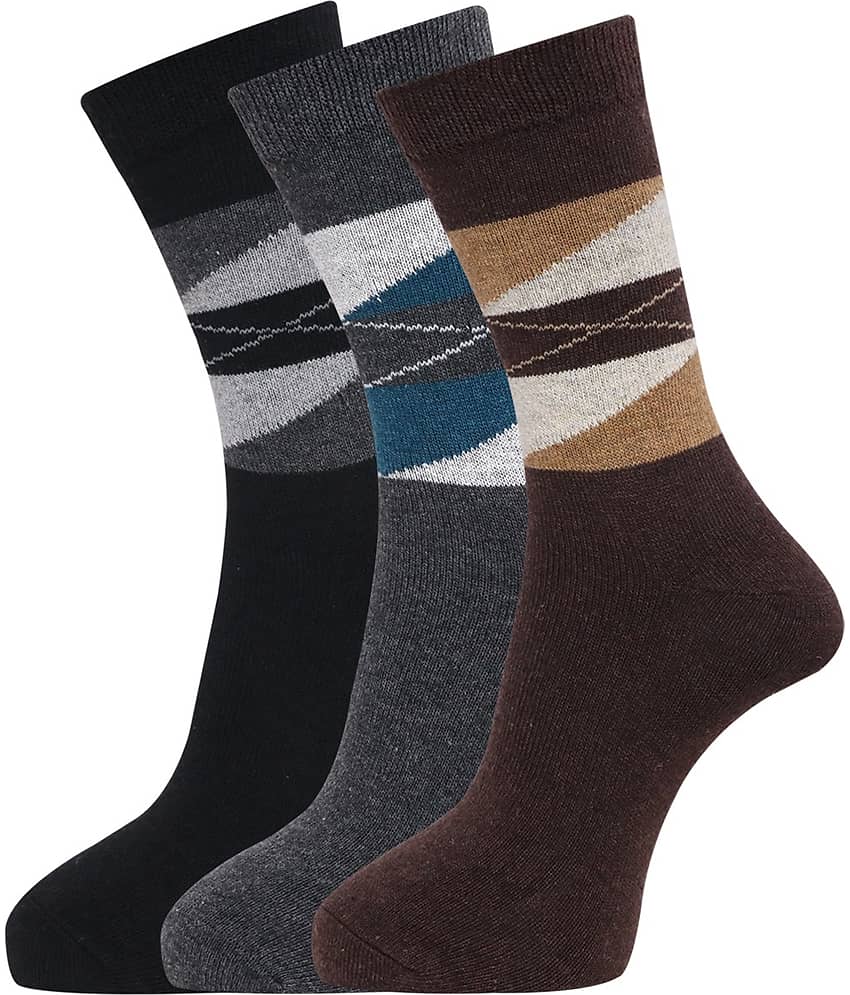 Dollar - Woollen Men's Self Design Multicolor Mid Length Socks ( Pack of 3 )