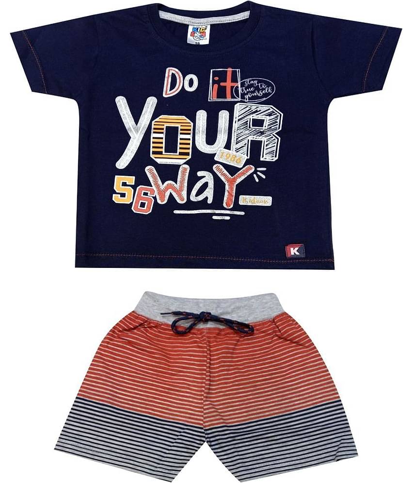 Kideon Pack of 1 Baby Boys 100% Cotton Top & Shorts ( Navy )