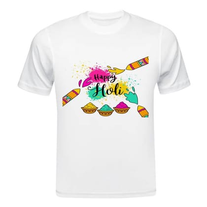 TERA MERA GIFT, Holi Printed T-Shirt, Happy Holi Festival T-Shirt, White Polyester, Reguler Fit, Round Neck, Short Sleeve, Unisex H122
