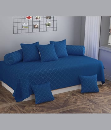 SHOMES Cotton Vertical Striped Diwan Set 8 Pcs - Blue