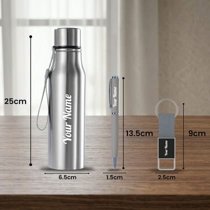 Personalized Bottle Pen Keychain Gift Set Premium Black Box