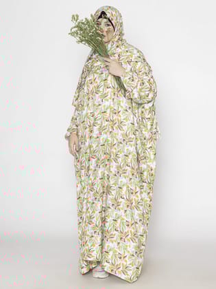Leaf Print Prayer Gown Green Crimson-Small