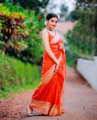 Beautiful Golden Zari Woven Soft Lichi Silk Saree