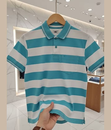 UNIBERRY Men Cotton Blend Regular Fit Striped Polo T Shirt ( Navy )