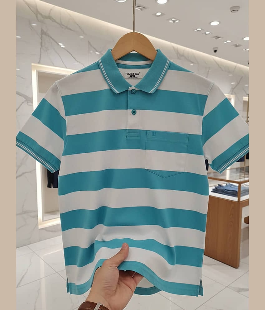 UNIBERRY Men Cotton Blend Regular Fit Striped Polo T Shirt ( Navy )