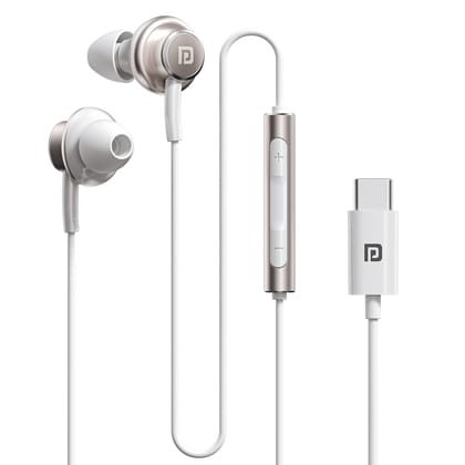 Portronics Conch Sigma C in Ear Type C Wired Earphones with in Line HD Mic, Powerful Audio, 14.2mm Driver, Unique Earbuds Design, Metal Alloy Material, in line Controls, Wide Compatibility(White)