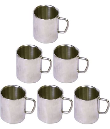 Dynore Set of 6 Double Wall Big Sober Mugs Steel Coffee Mug 6 Pcs 300 mL