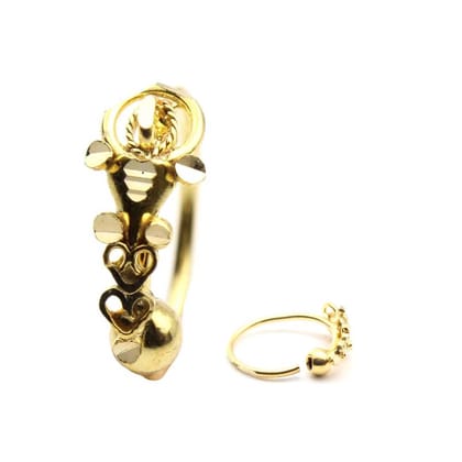 Cute 14K Real Solid Gold Indian Nath Nose Hoop Ring for women