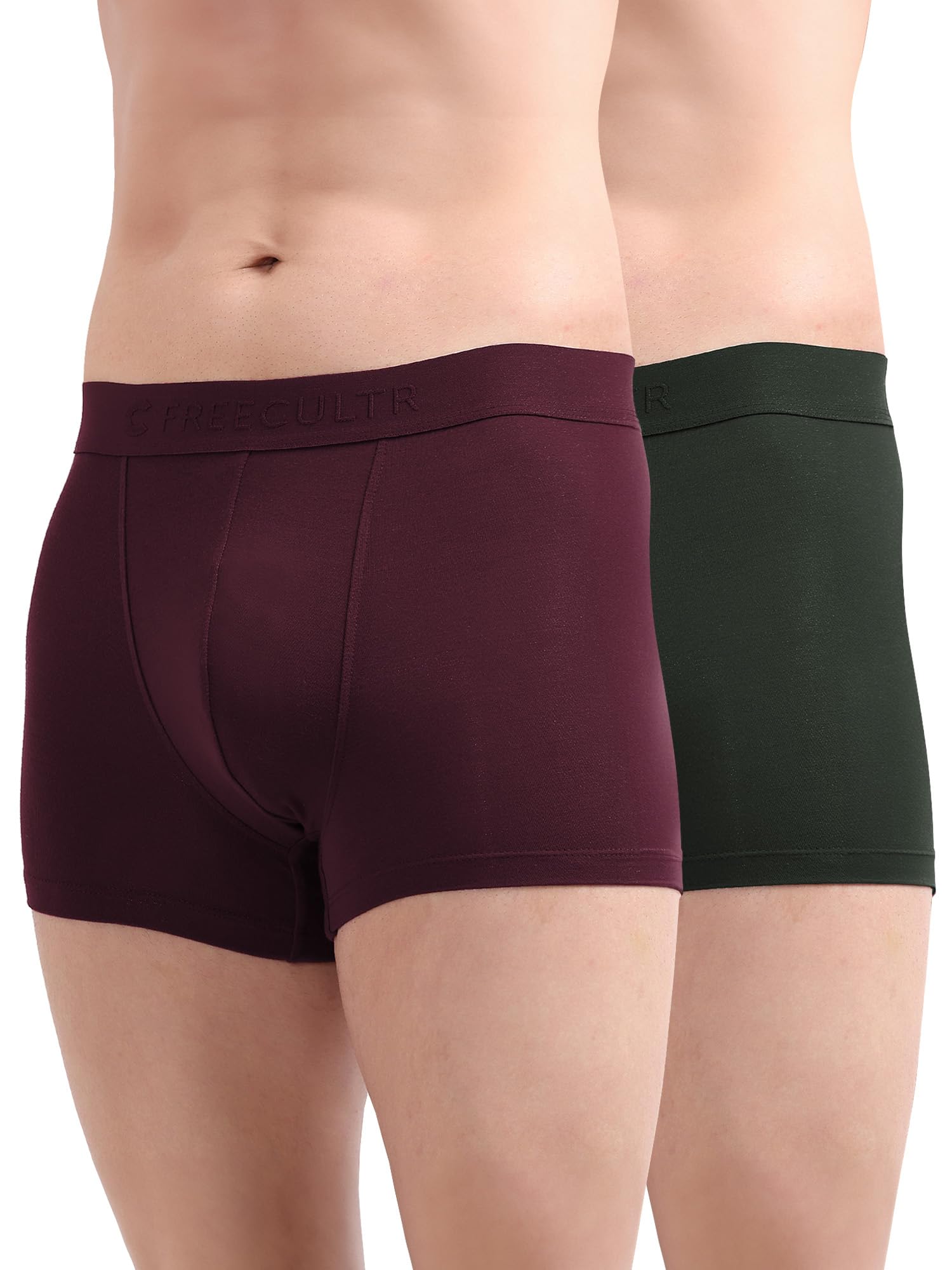 Freecultr Men's Underwear Anti Bacterial Micromodal Airsoft Trunk - Non Itch No Chaffing Sweat Proof -  Pack of 2-Avocado Green,Port Wine