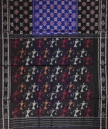 Blue black colour handwoven cotton saree