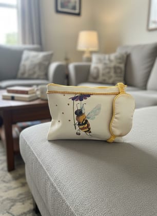 Ivvory Artisan Honey Bee Utility Pouch (25cm x 18cm) | Hand Embroidered Multipurpose Organizer | Makeup & Travel Bag