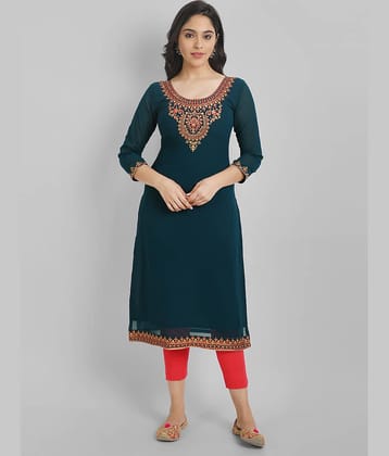 Femvy - Blue Georgette Women's Straight Kurti ( Pack of 1 )