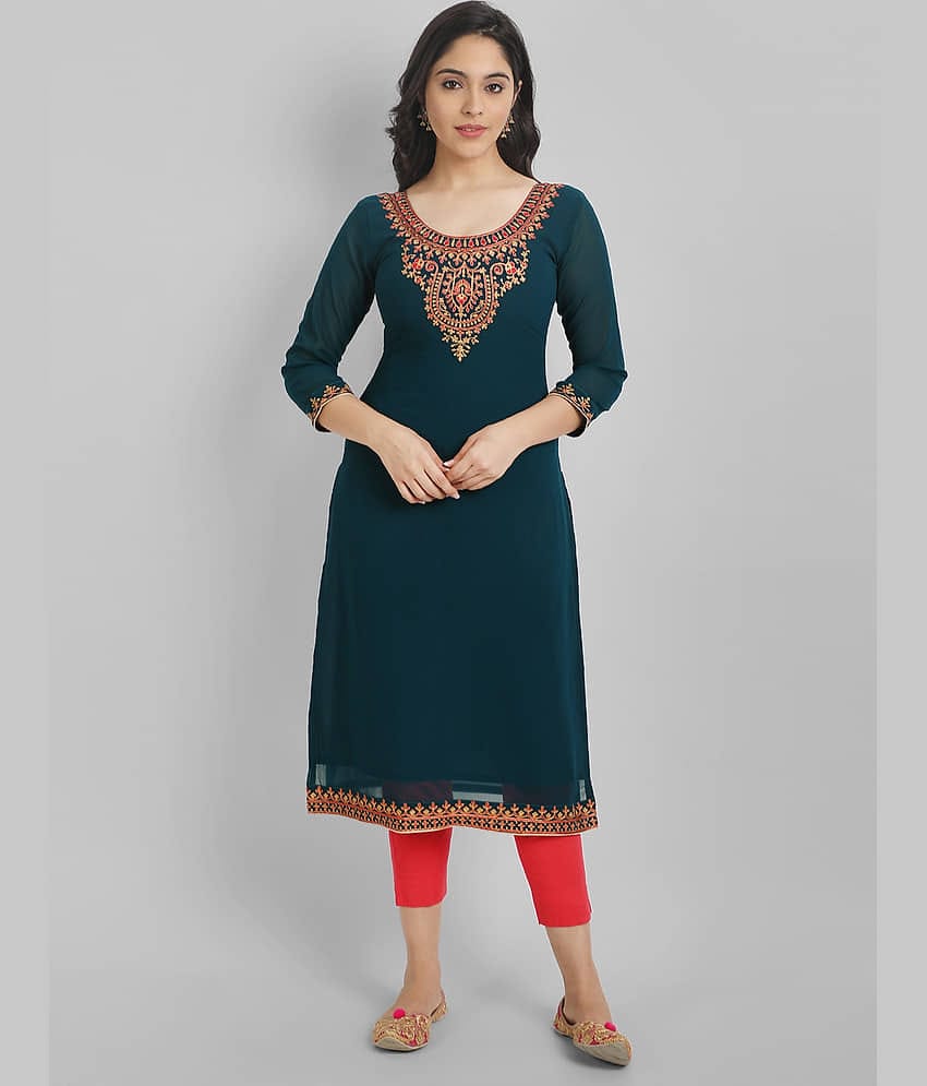 Femvy - Blue Georgette Women's Straight Kurti ( Pack of 1 )