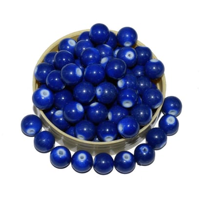 Blue Round Painted Glass Beads For Jewelry Making , (10 MM) ,BWGB-256-1 String in 80 Pieces / 10 MM