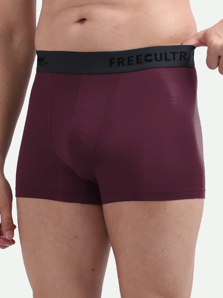 FREECULTR Men's Underwear Anti Bacterial Micromodal Airsoft Trunk - Non Itch No Chaffing Sweat Proof - Pack of 1-Sangria Wine
