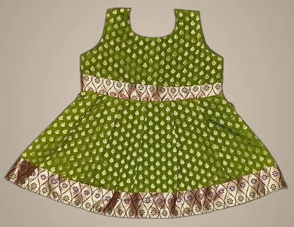 Mom And Me Mehendi Broket Frock (0-3 Months) | Premium Brocade | Festive & Wedding