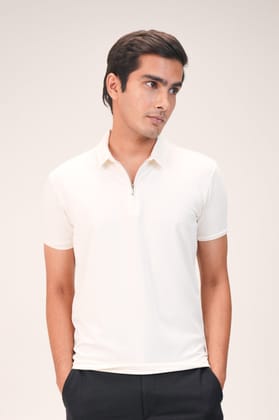 Suede Zipper Polo-Stark White / S