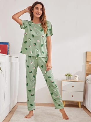 Women Printed T.Shirt & Pyjama Co-Ord Set-S