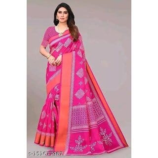 Pink Colour Cotton Printed saree With Blouse Piece