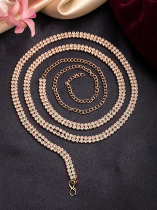 NVR Women's Rose Gold-Plated AD-Studded Double Layered Kamarbandh Waist Chain-Onesize / Rose Gold / Brass