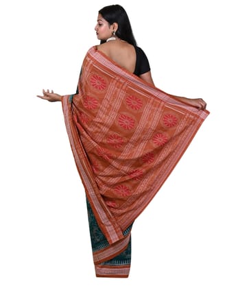 Green brown colour handwoven cotton saree Green brown colour handwoven cotton saree