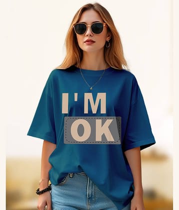 ENITOR Women Cotton Blend Printed Oversized Fit Round Neck T-Shirt ( Teal )