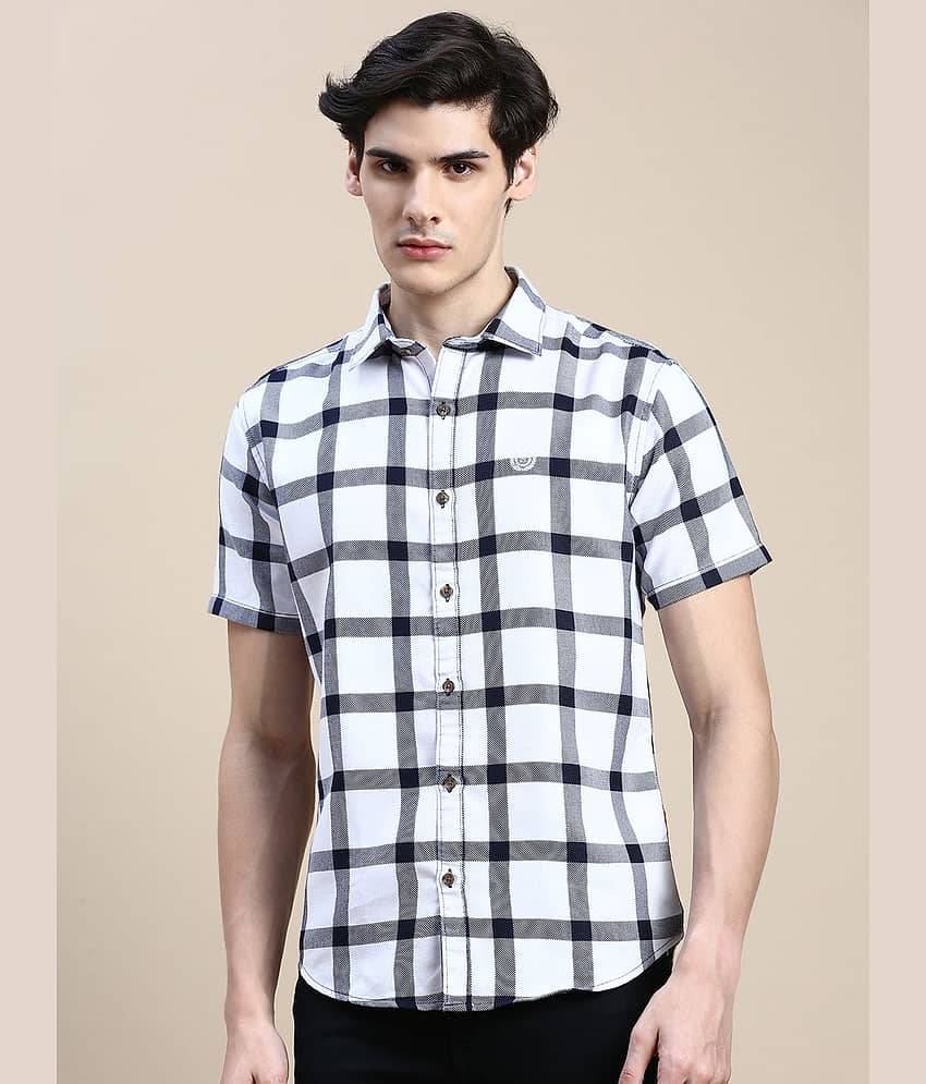 Showoff Cotton Blend Regular Fit Checks Half Sleeves Men's Casual Shirt - White ( Pack of 1 )