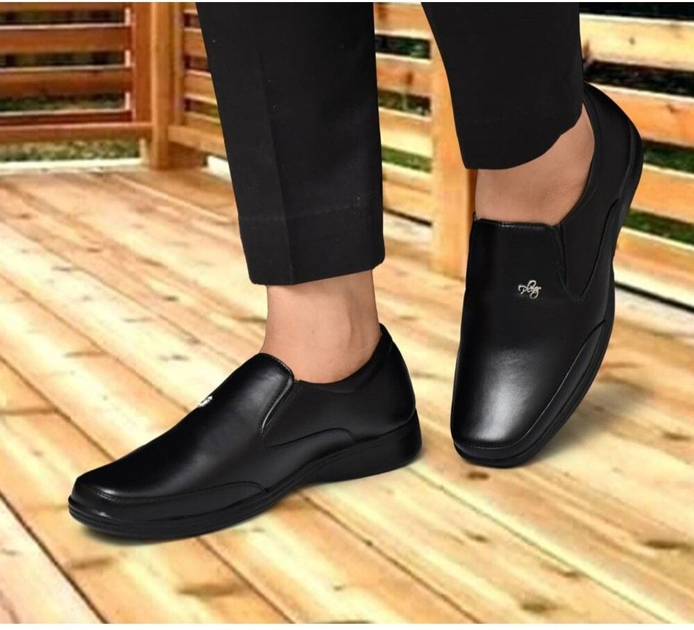 Mens Solid Synthetic Leather Formal Shoes Size 7 (Black)